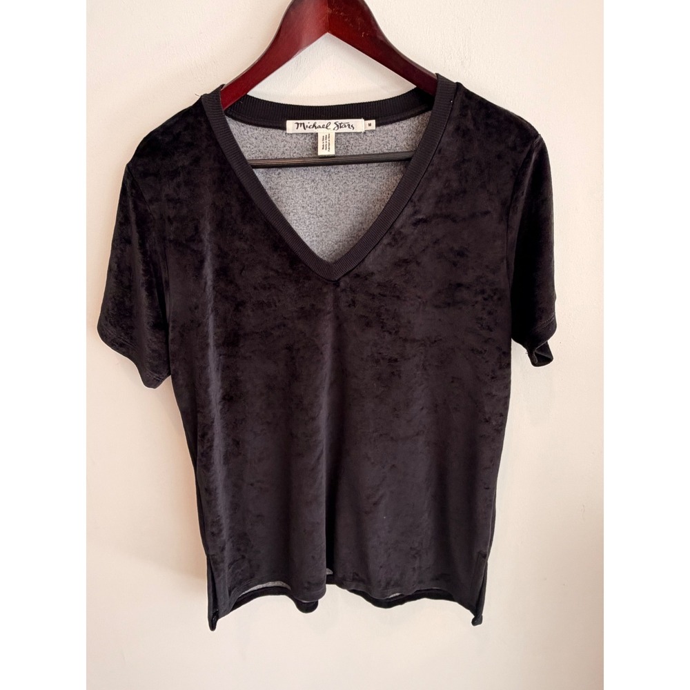 Michael Stars Black Crushed Velvet V-Neck Top M